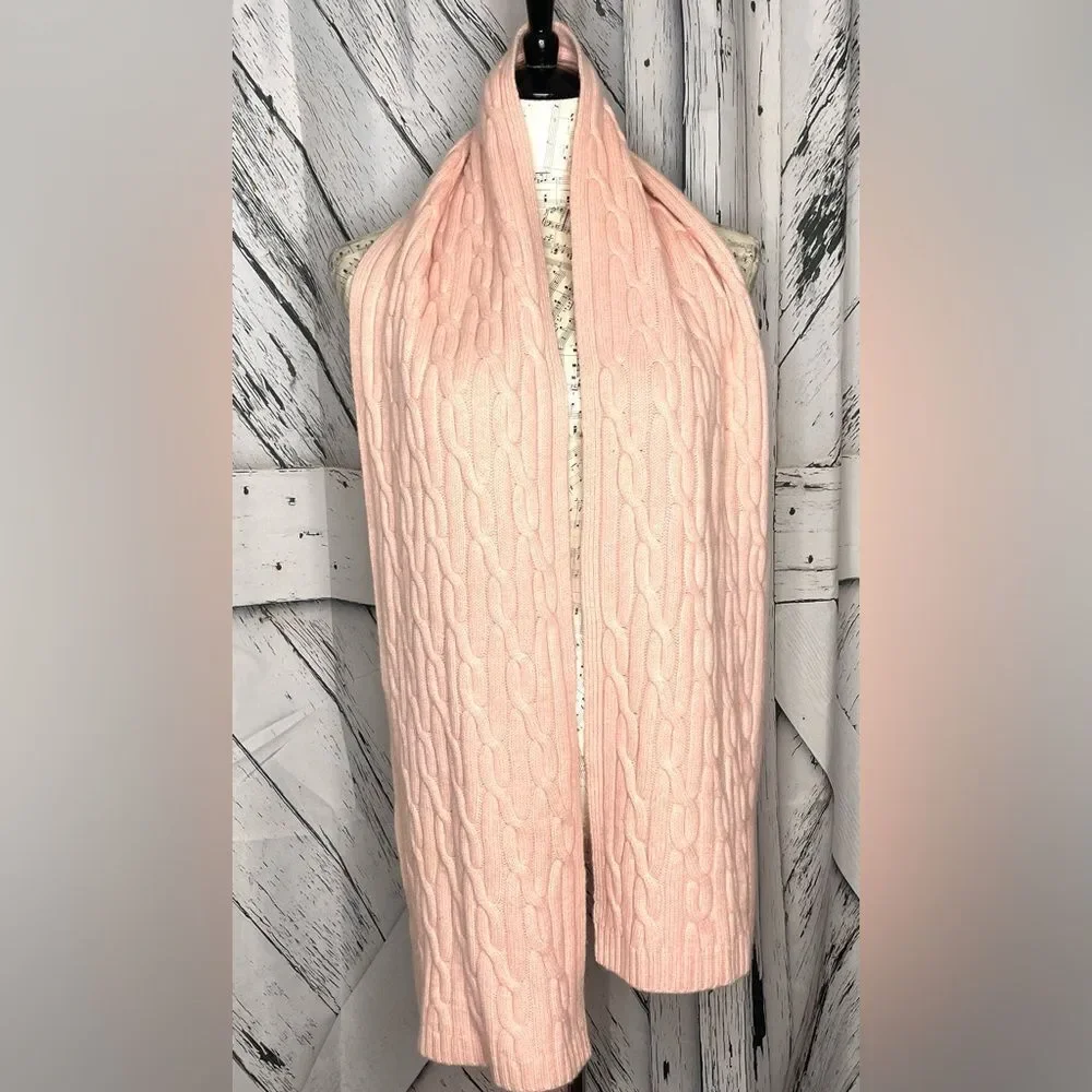 Brooks Brothers Cable Knit Scarf Wool/Cashmere Blend Peach